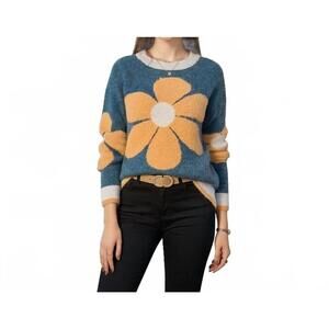 NEW ANNA-KACI fuzzy knit sweater in blue